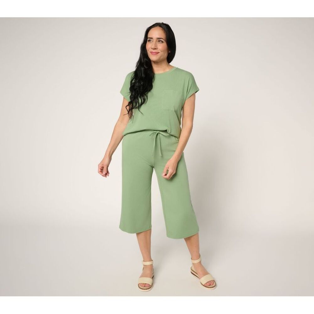Anybody Women's Set Sz XL Tall Cozy Knit Top Wide Leg Capri Green